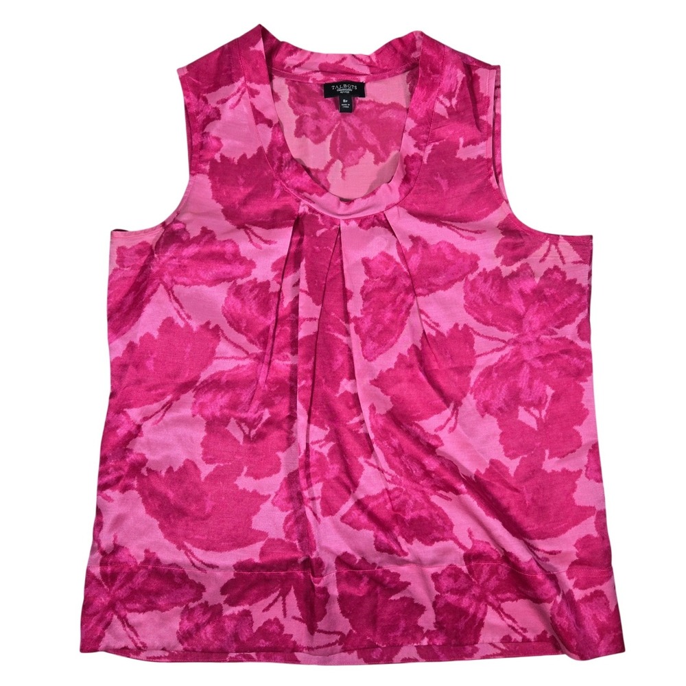 Talbots Pink Floral Silk Blend Pleated Shell Tank Top Petites 8P